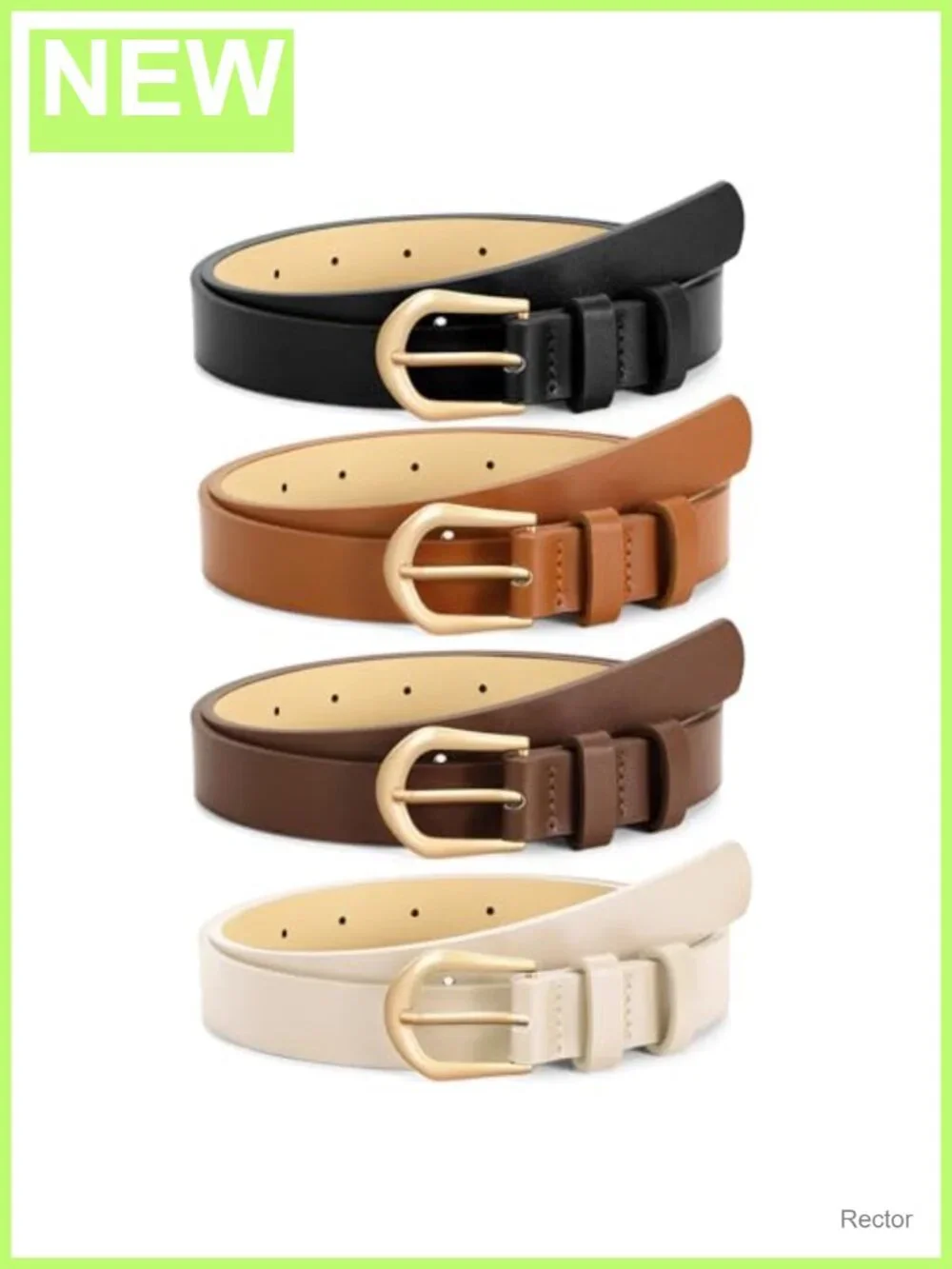 Women's Faux Leather Skinny Belts 4-Pack with Gold Buckles
